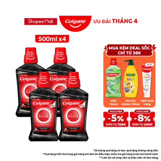 Bộ 4 Nước súc miệng Colgate trắng răng Optic White than hoạt tính bạc hà the mát 500ml/chai