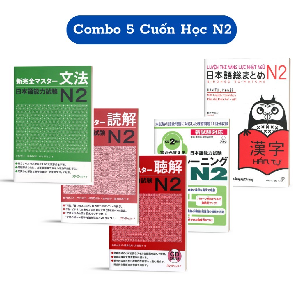 Combo 5 Cuốn Sách Học N2 Chuẩn (Luyện Thi JLPT N2)