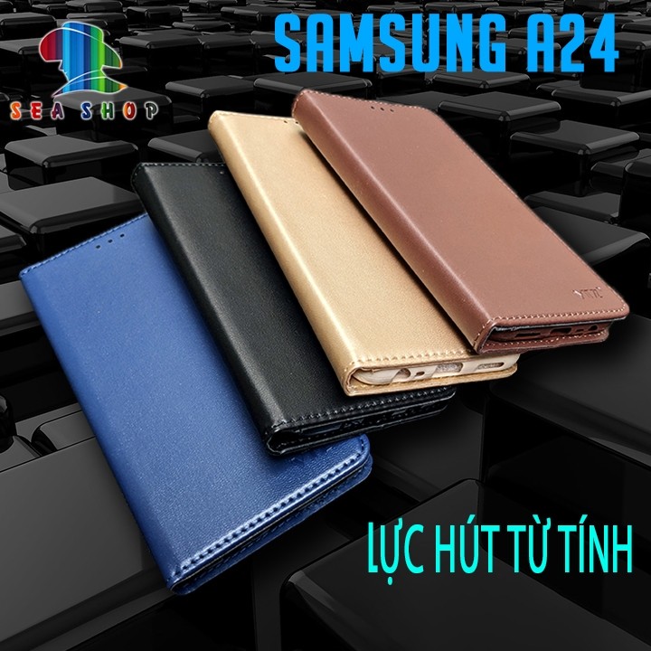 Bao da Samsung A24 4G & A24 5G, Nắp gập từ tính -Ốp lưng 2 mặt dạng ví cà thẻ, tien mặt-Kính Cường l