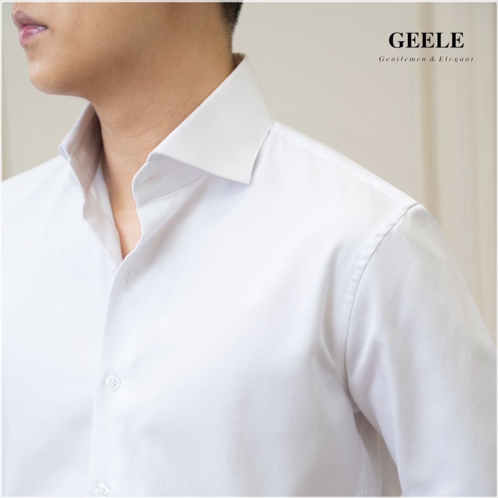 Áo sơ mi nam dài tay màu trắng cổ Cutaway form Regular FIT chất liệu cotton cao cấp - Geele