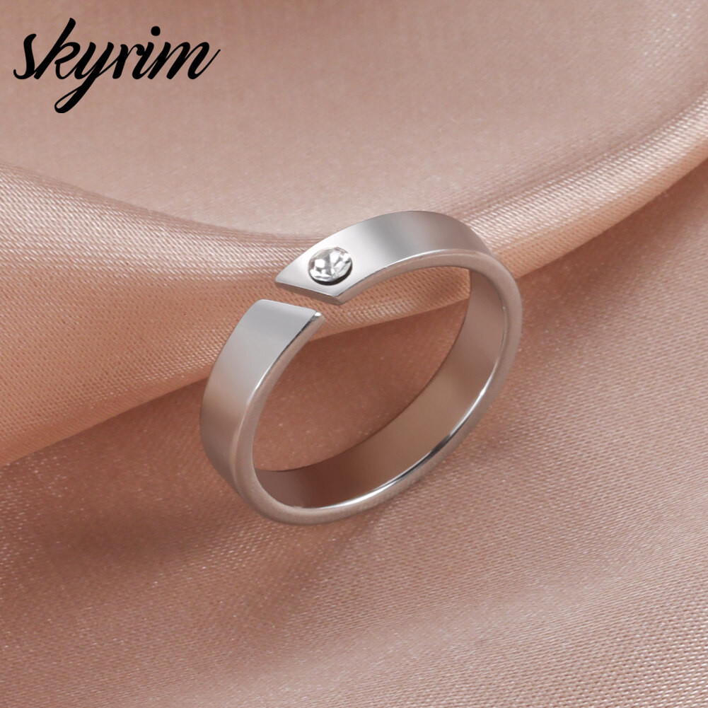 Skyrim Nhẫn Nữ Titan Thép Không Gỉ Nhẫn Chấm Kim Cương Mở Nhẫn Trang Sức Thời Trang