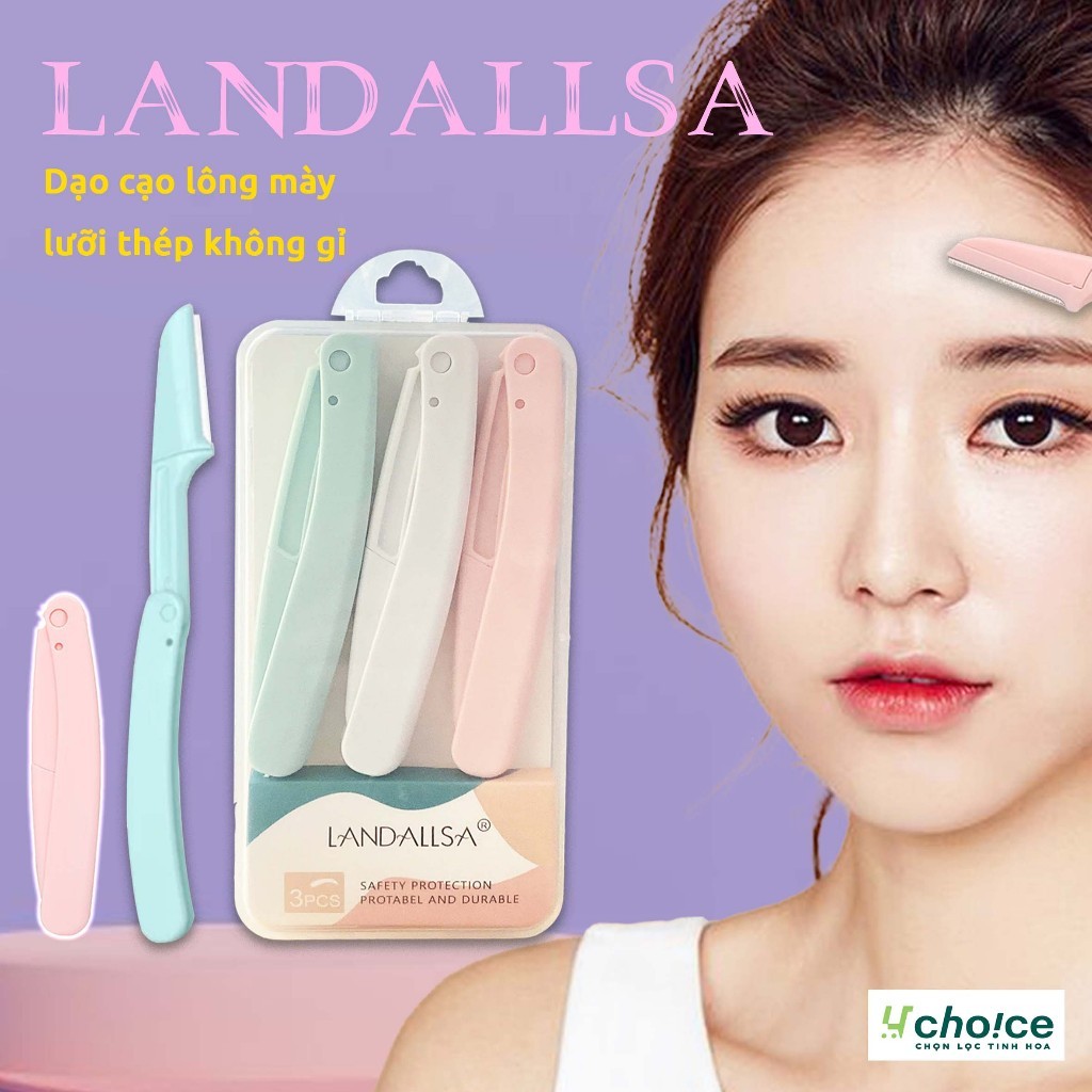Dạo cạo lông mày lưỡi thép không gỉ Kelly face, bộ 3 dụng cụ tỉa chân mày gấp gọn lưỡi dạng lưới an toàn thay thế được.