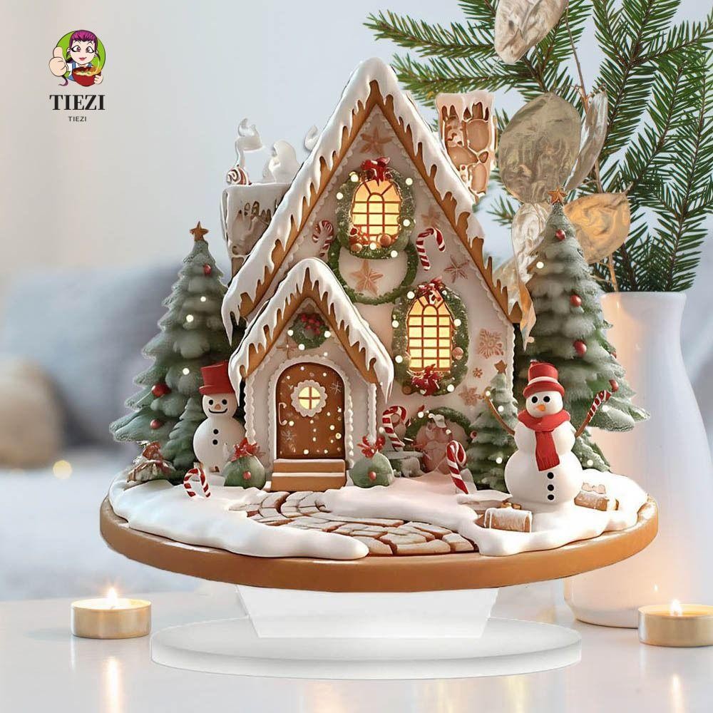 TIEZI Tượng Xmas Magic House, Tượng Ngôi Nhà Tuyết Giáng Sinh Acrylic 2D, Hoạt Hình Trang Trí Đa Năn