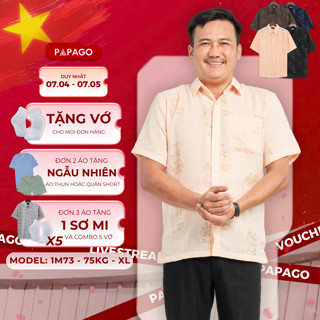 Áo sơ mi nam trung niên PAPAGO tay ngắn lai ngang họa tiết nổi bật - P23SNHT006