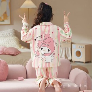 Bộ đồ ngủ mùa xuân và mùa thu cho bé gái 2025, trang phục trẻ em mới, bộ đồ mặc ở nhà tay dài cho bé gái