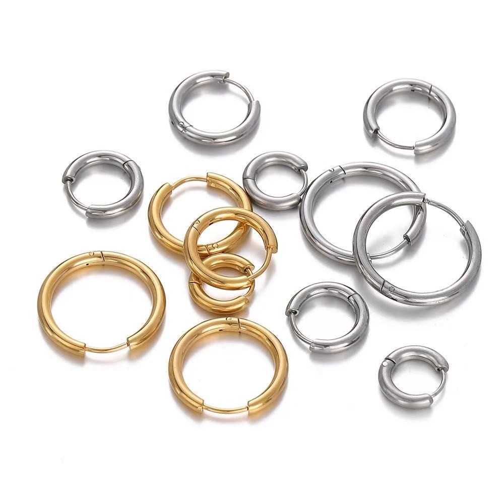 {10 Cái / gói} Bông Tai Inox Vàng Tối Giản Bông Tai Vòng Trơn Bông Tai DIY Phụ Kiện Nữ Bông Tai Vòng Tròn Phù Hợp Với Nữ