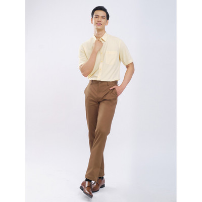 Sơmi ngắn tay vạt tròn VIETTIEN vải sợi sen phom regular VT00000079
