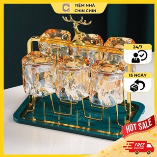 Bộ 6 Cốc Thuỷ Tinh Xoắn Màu Sắc Bộ Ly Xoắn Phong Thái Hàn Quốc Bộ Cốc Xoắn Màu Sắc MC05