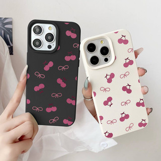 Ốp Lưng Anh Đào Màu Hồng Mềm Mại Dễ Thương Tương Thích Cho IPhone 16 15 14 12 13 11 Pro XS Max XR X Plus TPU Chống Sốc Kết Cấu Da Chống Trượt Vỏ Điện Thoại Vỏ Silicon