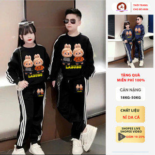  Đồ bộ thu đông bé trai bé gái bộ quần áo thu đông cho bé chất liệu nỉ da cá size 18-52kg mẫu Labubu 2. Bộ đồ dài tay 