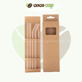 Set (4 Ống Hút + 1 Cọ Rửa) Ống Hút Thủy Tinh Trong Suốt Có Thể Tái Sử Dụng - Coco Cup