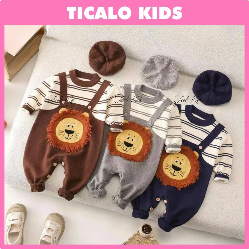 [HÀNG QUẢNG CHÂU] Body, Đồ Liền Thân, Có Mũ Cho Bé Sơ Sinh - Chất Len Dày Dặn - Hình Sư Tử Đáng Yêu