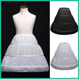 Innlike1 Trẻ Em Công Chúa Petticoat A-Line 3 Vòng Hai Lớp Trẻ Em Ren Viền Bé Gái Đầm Màu Trơn Co Giãn Eo Un