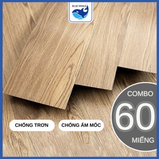 [1 Hộp] 60 Miếng dán sàn nhựa giả gỗ - sàn nhựa có sẵn keo dán kích thước 45x15cm