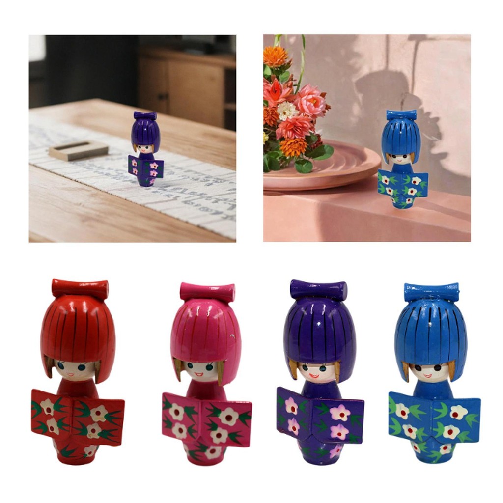Loviver Gỗ Búp Bê Kimono Sưu Tập Hình 4.13inch Tượng Trang Trí Truyền Thống Búp Bê Nhật Bản Gỗ Kokes