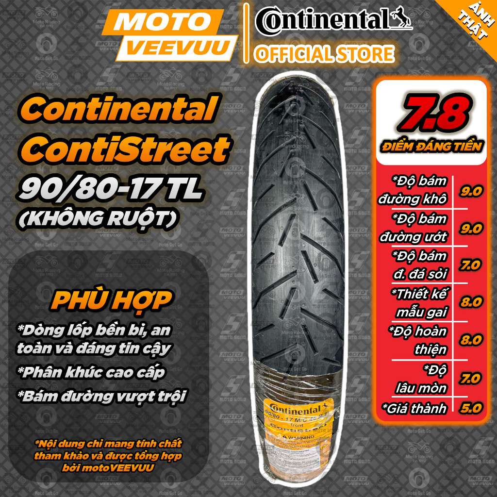 [MTVV] Vỏ lốp xe máy CONTINENTAL CONTISTREET 90/80-17 90 80 17<END>