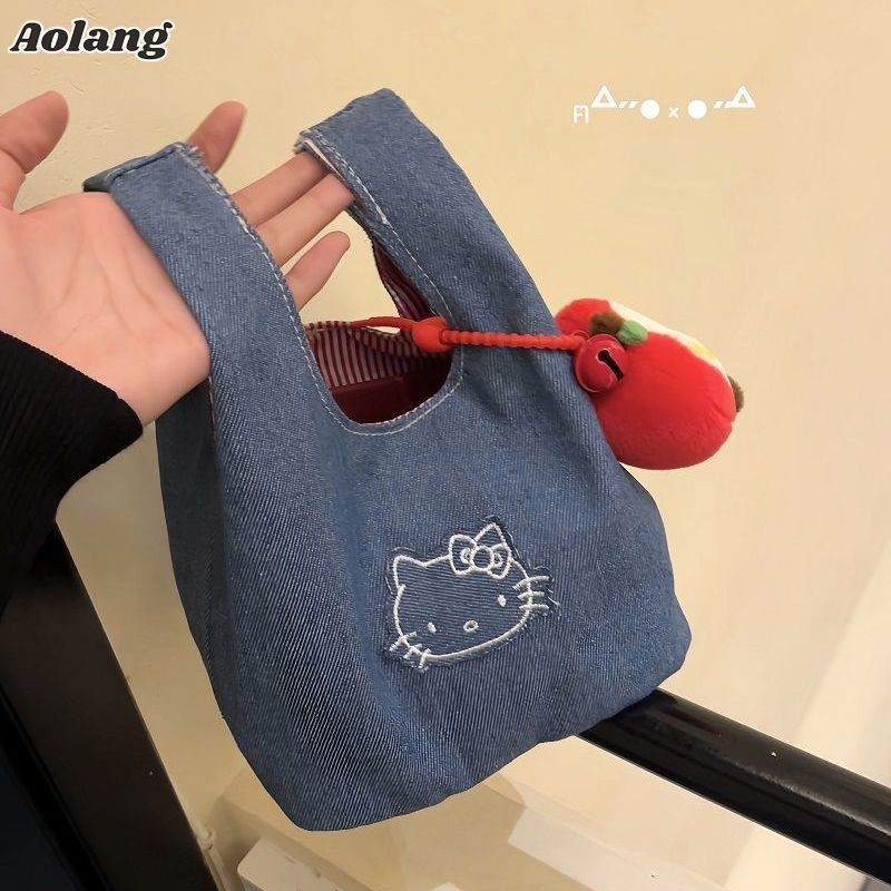 Túi xách Aolang Túi xách thêu Kitty Denim dễ thương