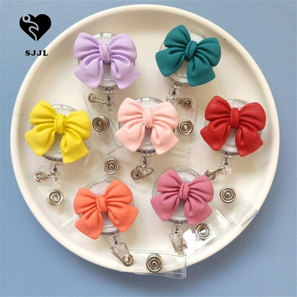 SJJL Giá đỡ huy hiệu có thể thu vào, 3D Flora Bow Flower Nurse Badge Reel, Huy hiệu Cilp Resin Thẻ t