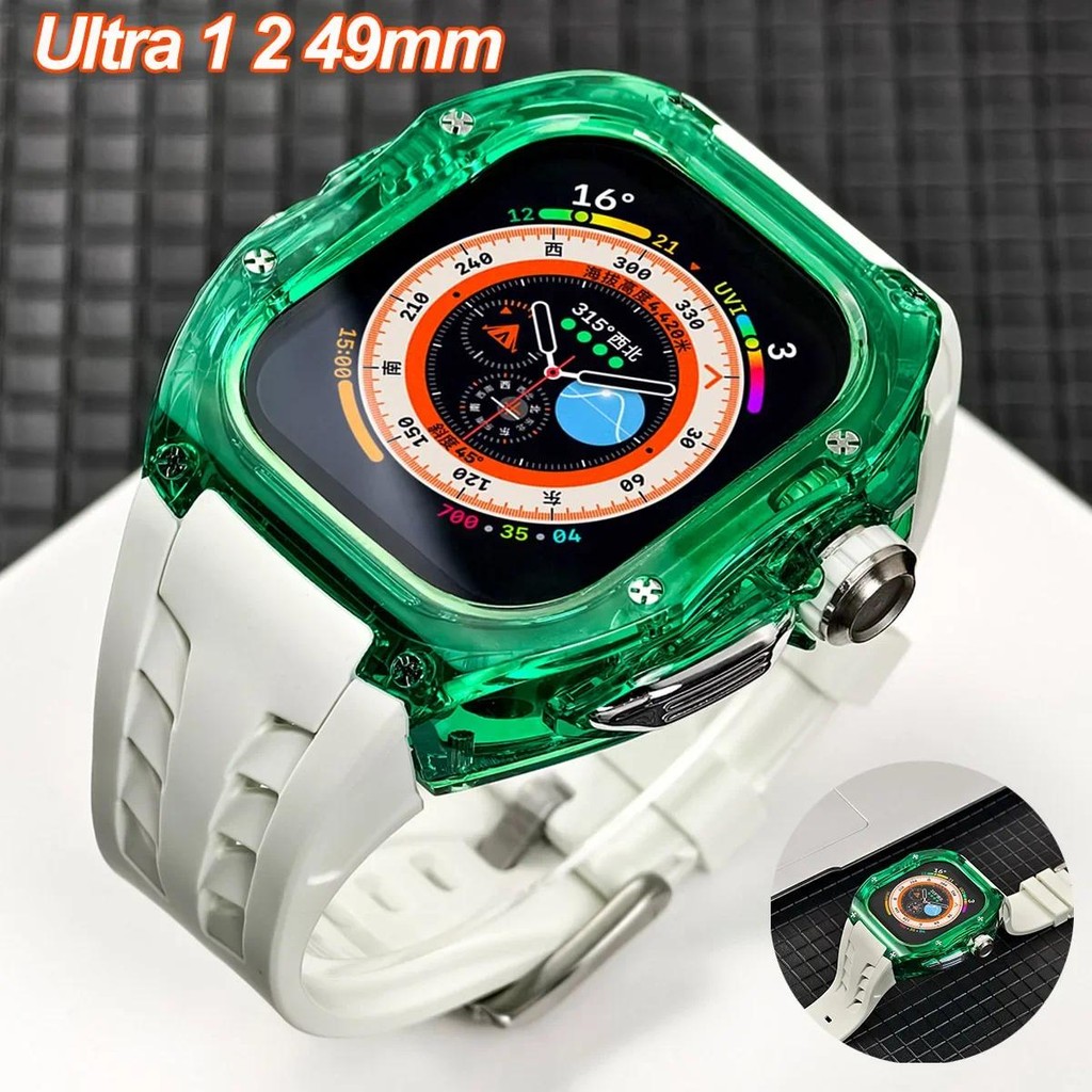 Bộ sửa đổi trong suốt Vỏ và dây đeo sang trọng cho Apple Watch ultra 2 49mm Iwatch Series ultra 1 2 