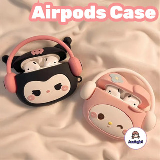 Vỏ tai nghe 3D Melody Kuromi dễ thương cho AirPods 1 / 2 / 3 Pro 2 AirPods 4 Tai nghe không dây Bluetooth chống rơi Tai nghe bảo vệ silicon chống sốc