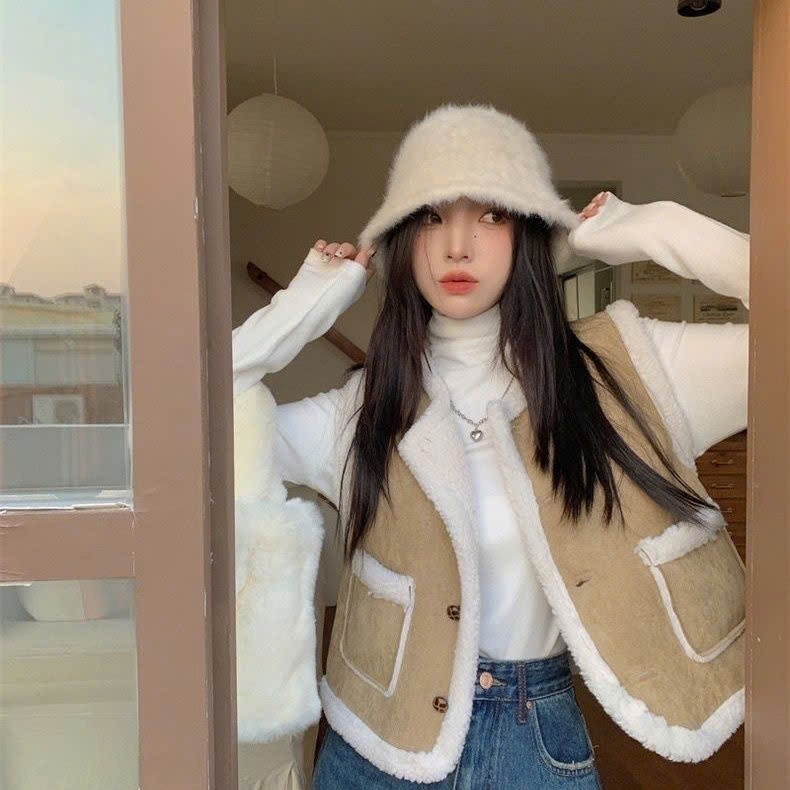 Áo khoác gile lót lông cừu hàng cao cấp phong cách thời trang hottrend KUNKUN SP244