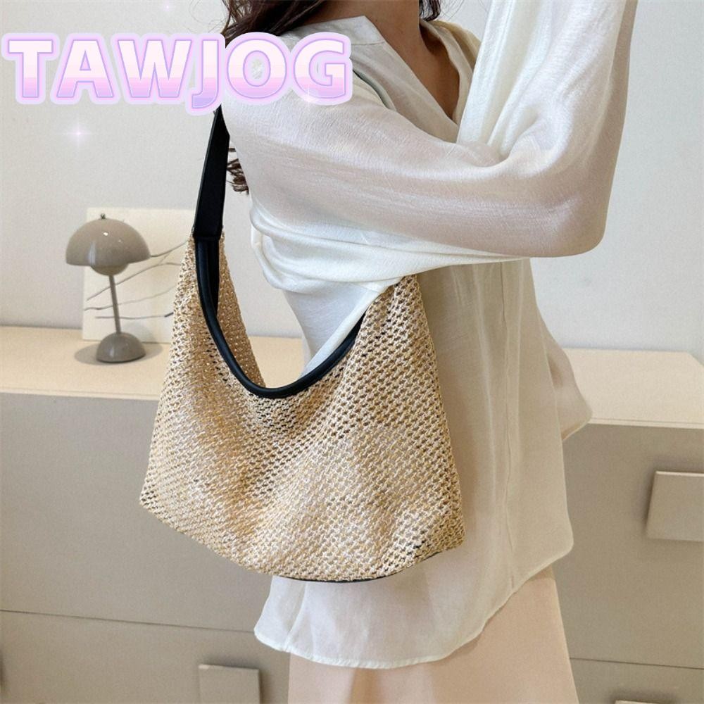 Túi dệt TAWJOG, Ví xô Túi đeo vai, Ống hút đơn giản Túi đeo nách màu trơn dung tích lớn dành cho nữ