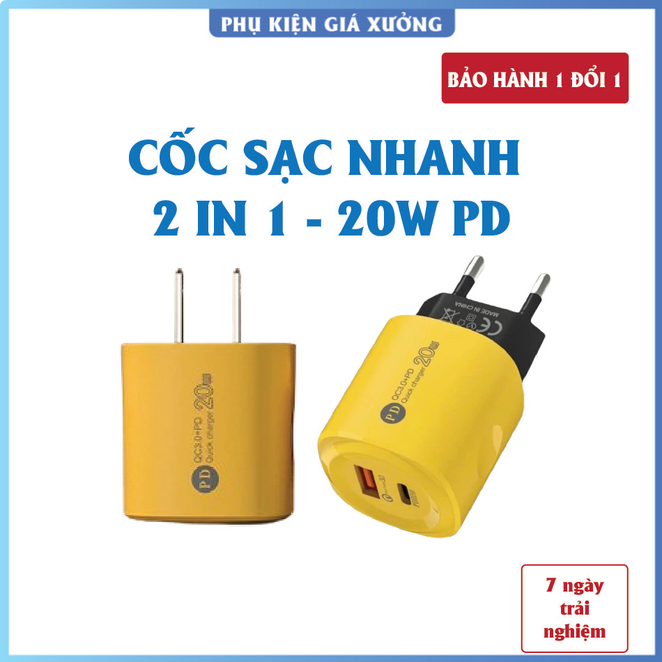 Cốc sạc nhanh 2 cổng gồm: Type C + USB – Củ sạc nhanh 2 in 1, Cáp sạc nhanh 4in1, Dây sạc nhanh 3 in