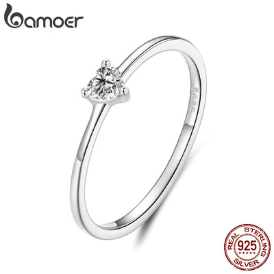 Bamoer Bạc 925 Nhẫn Bạc Tình Yêu Thiết Kế Trái Tim Trang Sức Quà Tặng Nữ