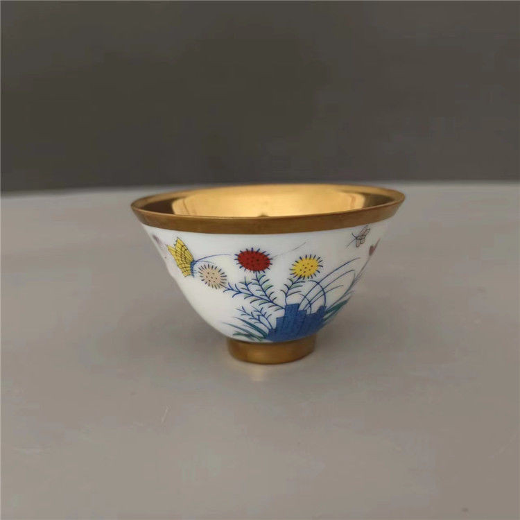 Daming Chenghua Doucai Cốc Trà Sứ Trắng Tráng Vàng Ba Cốc Mùa Thu