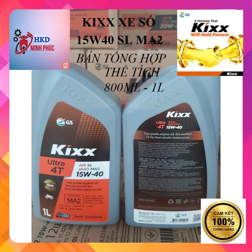 (Kixx xe số 15w40) Dầu Nhớt xe số bán tổng hợp Kixx 15W40 0,8L 1L Nhập Khẩu Hàn Quốc