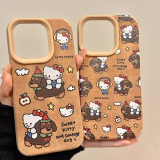 Ins Full Màn Hình Họa Tiết Hello Kitty Da Nâu Họa Tiết Chống Rơi Ốp Lưng Điện Thoại iPhone 16 Promax 15 Promax 12 13 Mini 14plus 11 Pro Max X XS XR XS Max