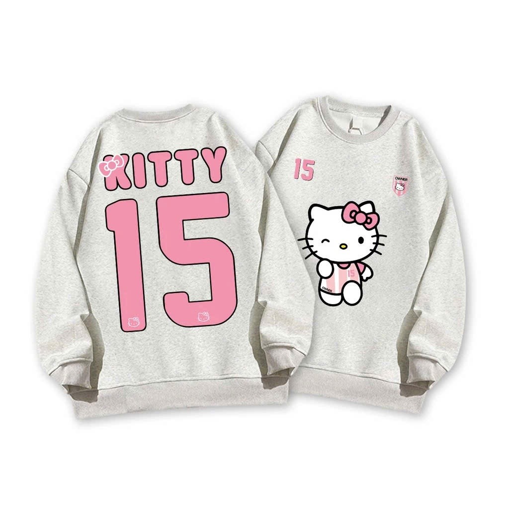 Áo sweater nỉ form rộng chất nỉ ngoại in chữ hình MÈO KITTY phong cách Hàn Quốc