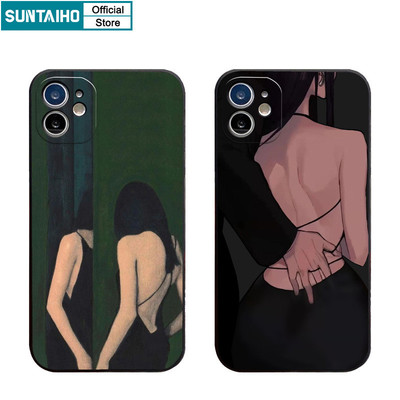 Suntaiho Thẩm Mỹ Thời Trang Vỏ Điện Thoại Họa Tiết Cô Gái Cho Iphone 16 15 14 13 12 11 Pro Max IP 7 8 Plus Iphon X Xs XR Xs Max Silicon Mềm Cao Cấp Chống Sốc Ốp Lưng