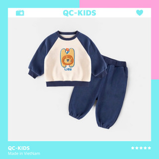 Bộ quần áo thu đông bé trai bé gái chất liệu nỉ bông tàu in họa tiết sư tử Lion cho bé 8-18kg