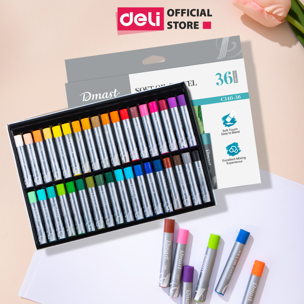 Màu Sáp Dầu Dmast 12/24/36 Màu Deli Cao Cấp Tông Màu Pastel Màu Oil Pastel Mềm Mịn Vẽ Chuyên Nghiệp 
