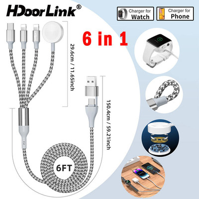 Hdoorlink 6in1 Cáp sạc đồng hồ A-ple USB + Type-C Sạc từ tính cho đồng hồ 9 8 7 6 SE 5 4 3 2 1