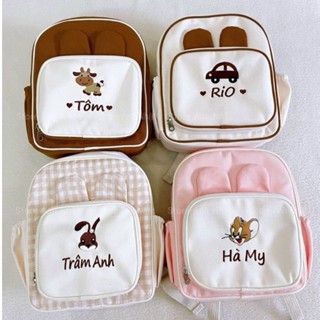  Thêu Tên  Balo Tai Thỏ Thêu Tên Cho Bé Mầm Non Balo Đi Học Phong Cách Hàn Quốc Túi Đi Học Mẫu Giáo 