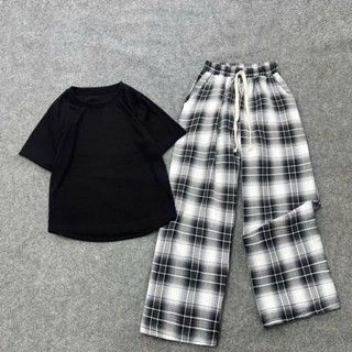 Set Bộ Bigsize Nữ Gồm Áo Thun Babytee Tay Ngắn Basic Phối Quần Dài Suông Kẻ Sọc Caro Cá Tính SET979