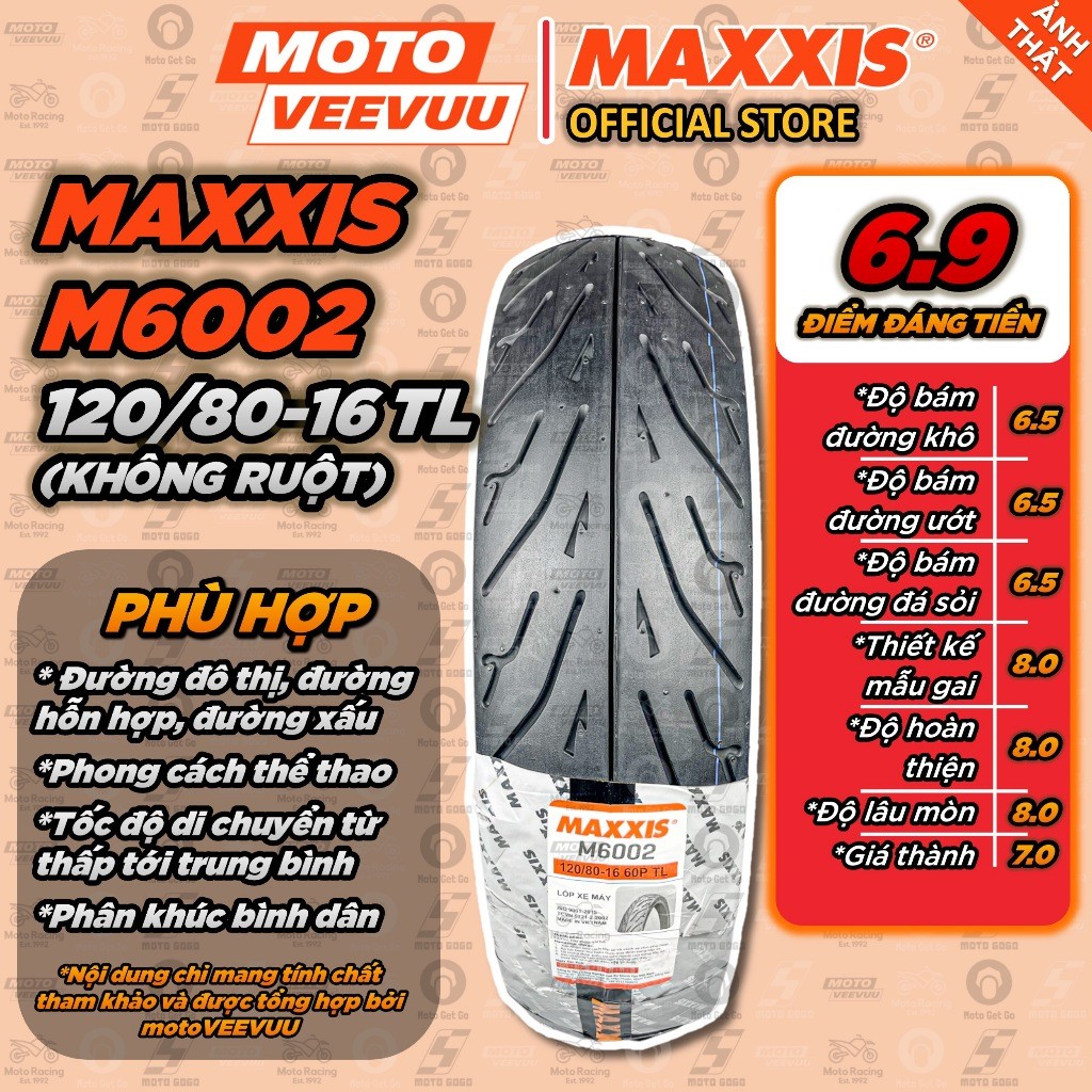 [MTVV] Vỏ lốp xe máy MAXXIS M 6002 120/80-16 TL<END>