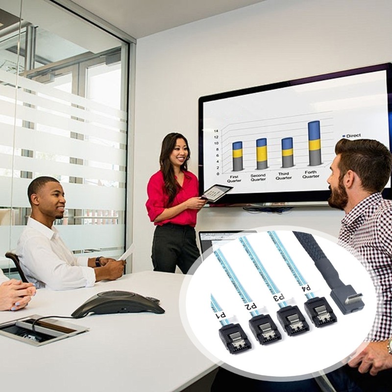 Cáp PCIe OCuLink SFF 8611 4i đến 4X 7P góc 90 độ cho đĩa rắn eGPU