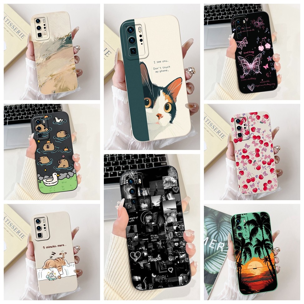 Ốp điện thoại Huawei P40 Pro ELS-NX9 Thẩm Mỹ Mèo Dễ Thương Thời Trang Ngộ nghĩnh Silicon Ốp điện tho