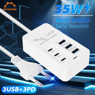 [3C & Auto] Trạm sạc USB du lịch | Dải nguồn sạc nhanh 6 cổng PD với cáp 100CM, nhỏ gọn cho văn phòng / gia đình / ký túc xá, Ổ cắm US & EU Tương thích