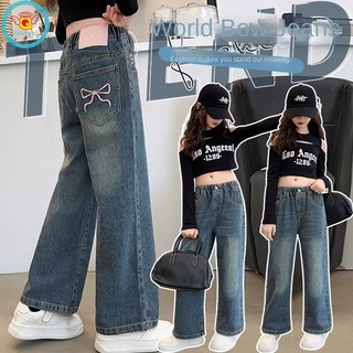 Quần jean IQ Angel Girls Xuân Thu Quần âu bé gái dáng rộng