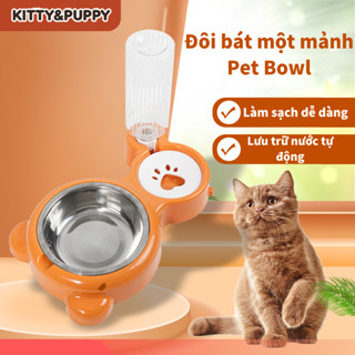 【Bát ăn cho mèo  Bát ăn cho chó thú cưng đôi ruột inox kèm khay  chén ăn bình cấp nước tự động 500ml