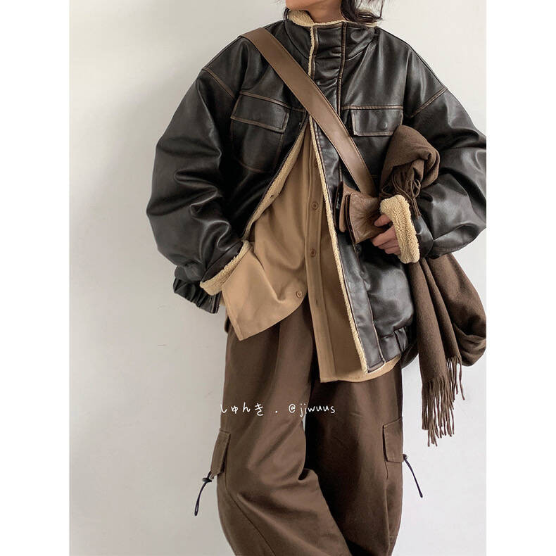 Áo khoác da cổ điển Maill thu đông
