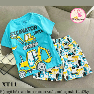   VNXK  Đồ bộ bé trai size đại quần áo cộc tay chất thun cotton xuất dư mềm mát 12-42kg C02 