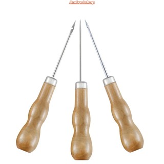 Set 3 kim khâu tay cầm bằng gỗ dùng sửa chữa giày da thủ công tiện,Đế giày, dây diều, chỉ may mũi giày- EANNE