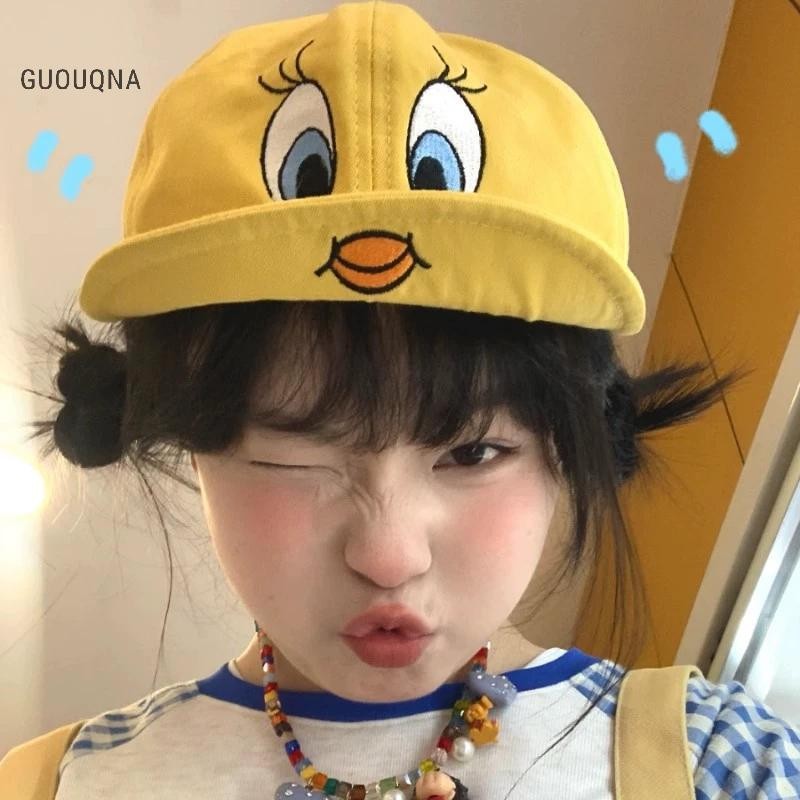 GUOUQNA Thêu Hoạt Hình Dễ Thương Bóng Chày Nữ Phong Cách Hàn Quốc Thời Trang Ngoài Trời Đạt Đỉnh Mũ Y2k Hoạt Hình Thiết Kế Sáng Tạo Mũ BASL