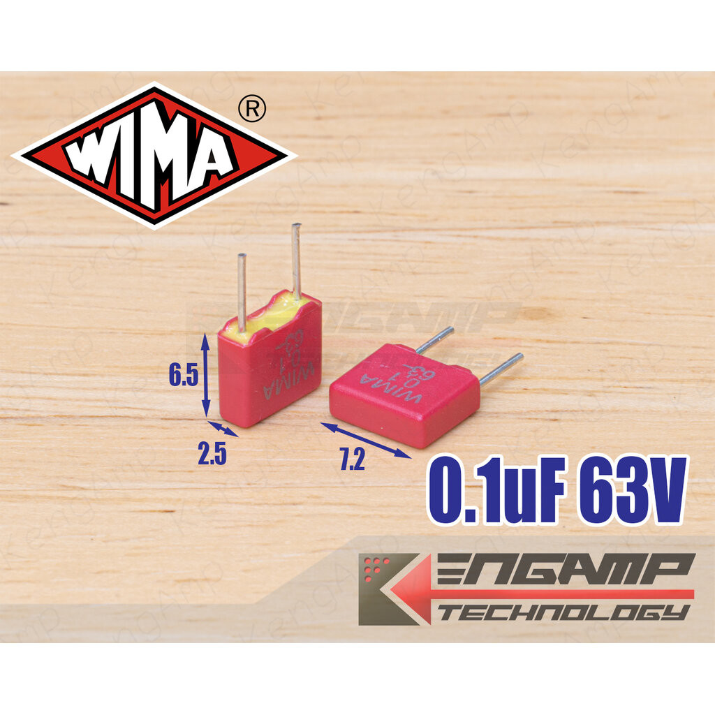 (10 Miếng) [F-CAP] 0.1uF / 63V WIMA MKS2 5% 2.5x7.2 H6.5mm P = 5mm