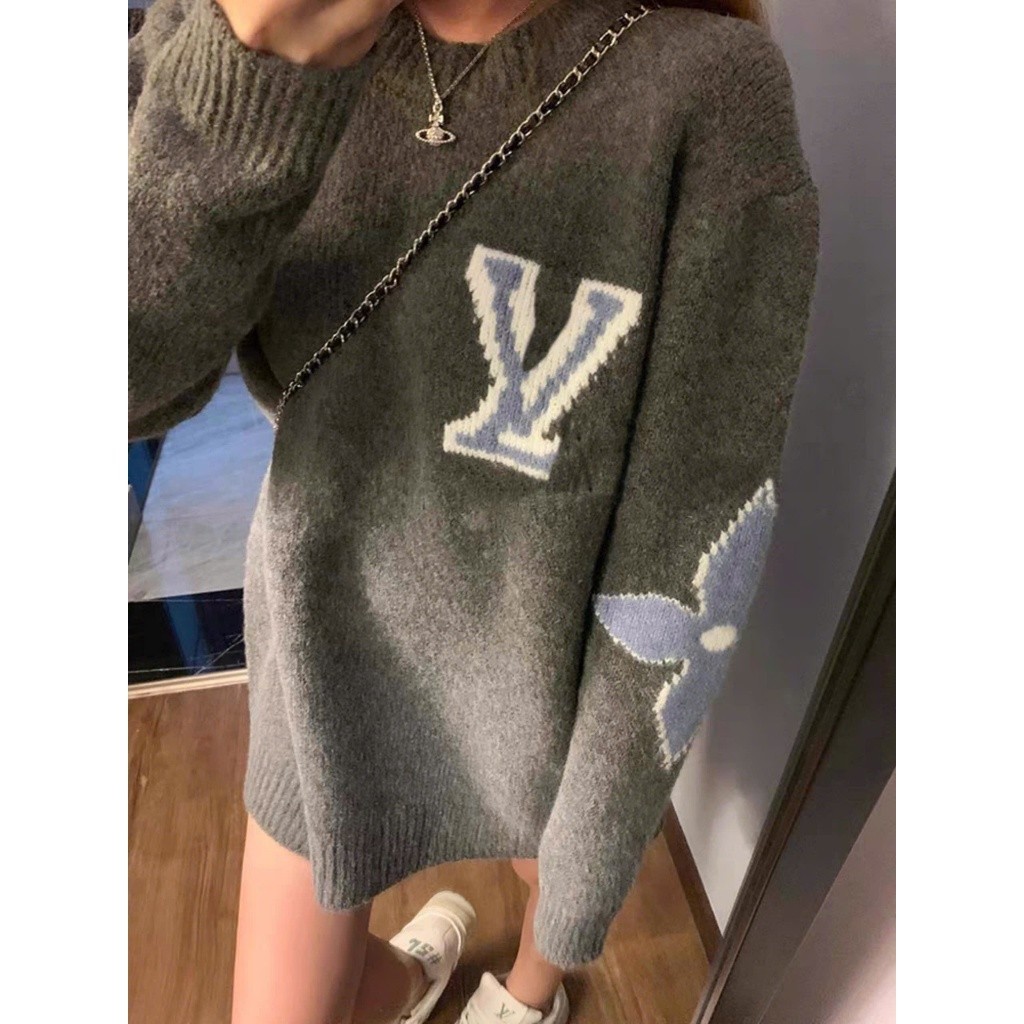 Áo Len Tăm Hoa Khuỷu Tay Luonvuituoi KCloset Áo Sweter Dày Dặn Dáng Rộng Nữ Tính